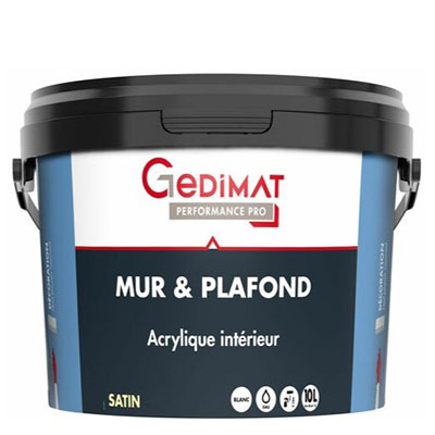 Peinture mur et plafond acrylique - blanc satin - 10L - GEDIMAT PERFORMANCE PRO