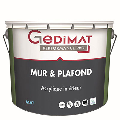 Peinture mur et plafond premium acrylique - blanc mat - 10L - GEDIMAT PERFORMANCE PRO