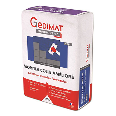 Mortier-colle amélioré NF - gris - sac de 25kg - GEDIMAT PERFORMANCE PRO
