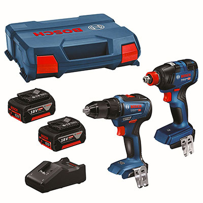 BOSCH - Pack 2 machines sans fil : 1 perceuse-visseuse + 1 visseuse à choc + 2 batteries + 1 chargeur - en coffret