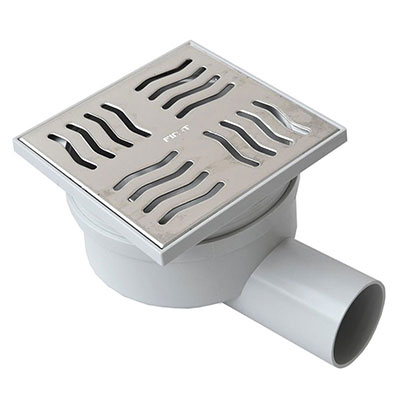 FIRST - Siphonette ABS + grille inox - gris - l. 100 x L. 100 x H. max. 80mm sortie ø 40mm