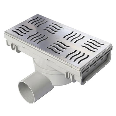 FIRST - Siphonette 360° ABS + grille inox - gris - l. 100 x L. 200 x H. 105mm sortie ø 50mm