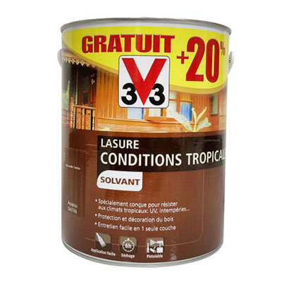 V33 - Lasure tropicale solvante - merisier - 2,5L + 20% gratuit