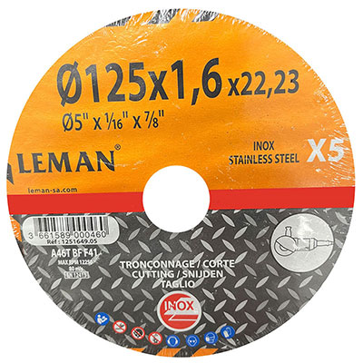 LEMAN - Disques à tronçonner inox ø 125mm - vendu par 5