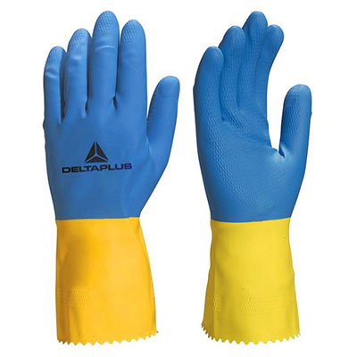 DELTA PLUS - Gants DUOCOLOR VE330 latex - bleu et jaune - taille 8