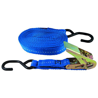 Sangle avec tendeur à cliquet polypropylène + 2 crochets - bleu - l. 50mm x L. 8.50 + 0.50m