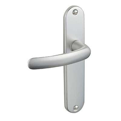 Ensembe poignées de porte Bec de Cane BUDGET argent - entraxe fixation 165 mm - carré 7 mm