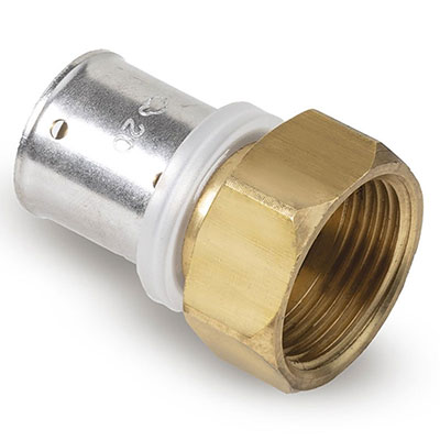 Raccord à sertir pour tube synthétique ø 16mm + écrou femelle 1/2 laiton