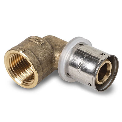 Coude à sertir pour tube synthétique ø 16mm + écrou femelle 1/2 laiton