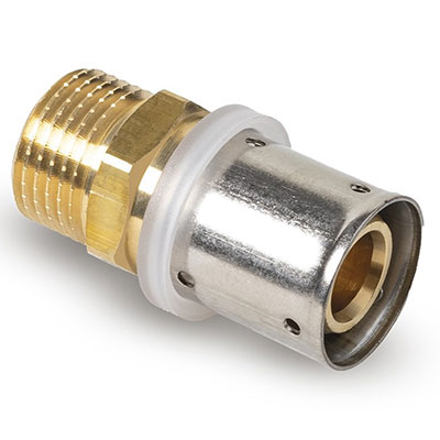 Raccord à sertir pour tube synthétique ø 16mm + écrou mâle 1/2 laiton
