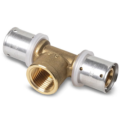Té à sertir pour tube synthétique ø 16mm + écrou femelle 1/2 laiton