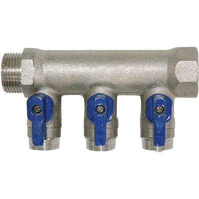 BOUTTE - Collecteur avec vannes monoblocs - modèle nickelé - MF 20x27  3 sorties