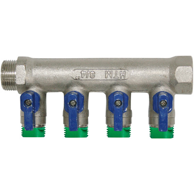 BOUTTE - Collecteur avec vannes monoblocs - modèle nickelé - MF 20x27  4 sorties