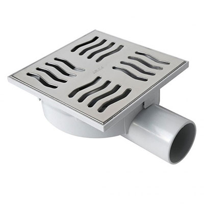 FIRST - Siphonette ABS + grille inox - gris - l. 150 x L. 150 x H. 75mm sortie ø 50mm
