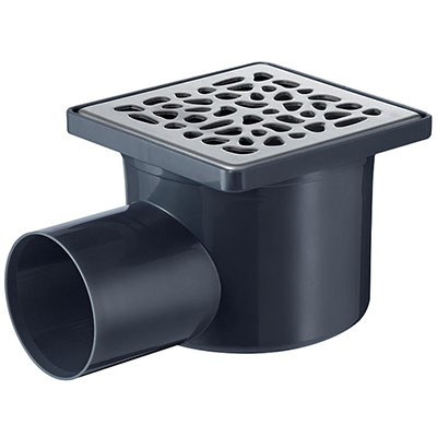 WIRQUIN - Siphon PVC + grille inox - gris anthracite - l. 100 x L. 100mm sortie ø 50mm