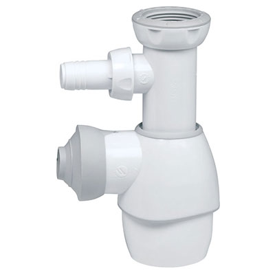 WIRQUIN - Siphon pour lavabo avec prise machine à laver - blanc/gris - ø 32-43 x H. 165-200mm NF