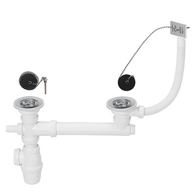 WIRQUIN - Pack vidage pour évier 2 cuves ø 50mm avec trop plein et prise à machine à laver