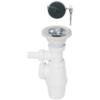 WIRQUIN - Kit complet pour évier 1 bac avec prise machine à laver - blanc - ø60 x 166-211mm