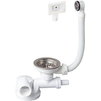 WIRQUIN - Kit complet pour évier 1 bac avec prise machine à laver - blanc - ø90mm + trop plein