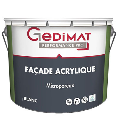 Peinture façade premium acrylique - blanc - 10L - GEDIMAT PERFORMANCE PRO