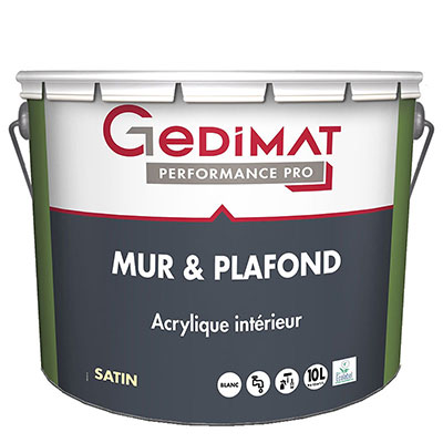 Peinture mur et plafond premium acrylique - blanc satin - 10L - GEDIMAT PERFORMANCE PRO