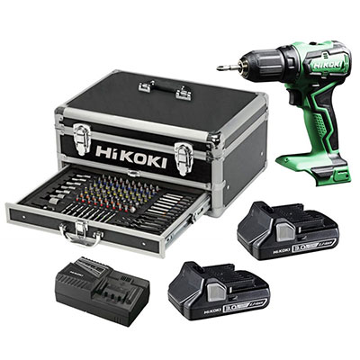 HIKOKI - Perceuse-visseuse sans fil DS18DD + 2 batteries 18V 3Ah + 1 chargeur + 100 accessoires - en coffret