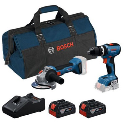 BOSCH - Pack 2 machines sans fil - 1 Perceuse-visseuse sans fil GSB 18V-65 +  1 Meuleuse angulaire sans fil GWS18V-8 + 2 batteries 4 Ah + 1 chargeur 18V + 1  sac de transport