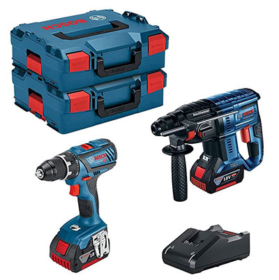 BOSCH - Pack 2 machines sans fil : 1 perceuse-visseuse + 1 perforateur + 2 batteries + 1 chargeur - en coffret