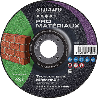 SIDAMO - Disque à tronçonner Pro Matériaux ø 125mm