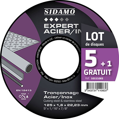 SIDAMO - Disque à tronconner Expert Acier/Inox ø230mm - vendu par 5 + 1 gratuit