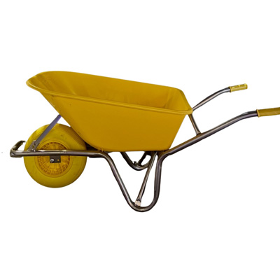 Brouette jaune avec bac en polypropilène  de 100L et roue increvable
