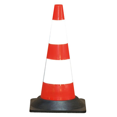 TALIAPLAST - Cône de signalisation plastique avec socle caoutchouc - orange et blanc - Hauteur 50cm
