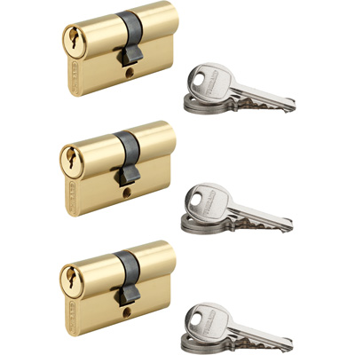 THIRARD - Lot de 3 Cylindres Standard double entrée laiton 30 x 30mm + 3x 3 clés