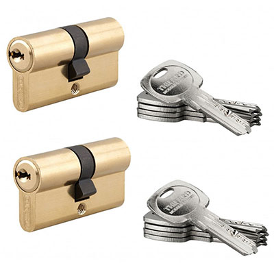 THIRARD - Cylindre TRAFIC 6 double entrée laiton 30 x 30mm + 10 clés - vendu par 2