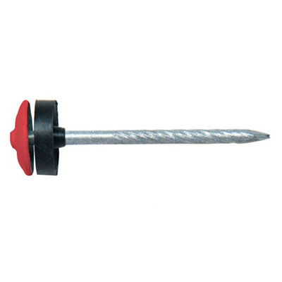 Pointes annelée galva - tête parapluie + rondelle EPDM - rouge - ø 3.7 x L. 65mm - vendu par 100
