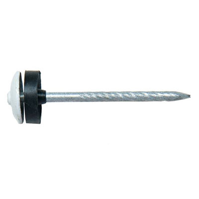 Pointes annelée galva - tête parapluie + rondelle EPDM - blanc - ø 3.7 x L. 65mm - vendu par 100