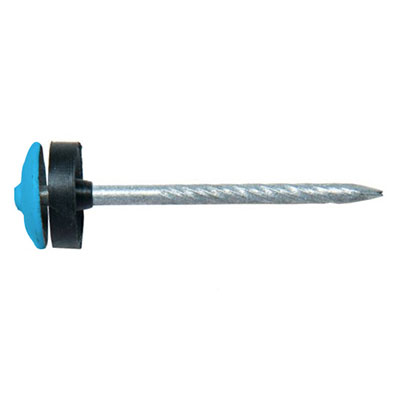 Pointes annelée galva - tête parapluie + rondelle EPDM - bleu - ø 3.7 x L. 65mm - vendu par 100