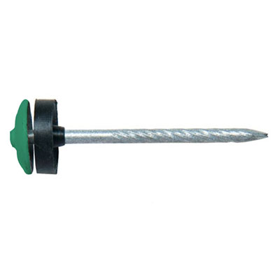 Pointes annelée galva - tête parapluie + rondelle EPDM - vert - ø 3.7 x L. 65mm - vendu par 100