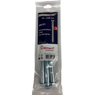 Tirefond acier zingué - tête hexagonale ø12 x L. 120 mm - vendu par 3