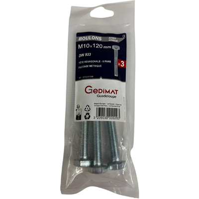 Boulon - tête hexagonale ø10 x L. 120 mm - vendu par 3