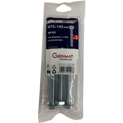 Boulon - tête hexagonale ø10 x L. 140 mm - vendu par 3