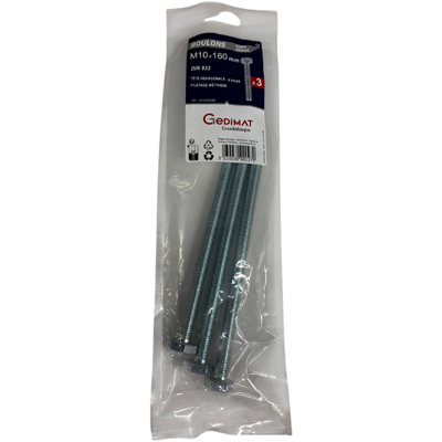 Boulon - tête hexagonale ø10 x L. 160 mm - vendu par 3