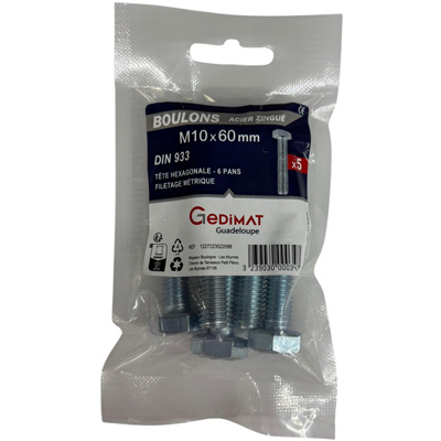 Boulon - tête hexagonale ø10 x L. 60 mm - vendu par 5