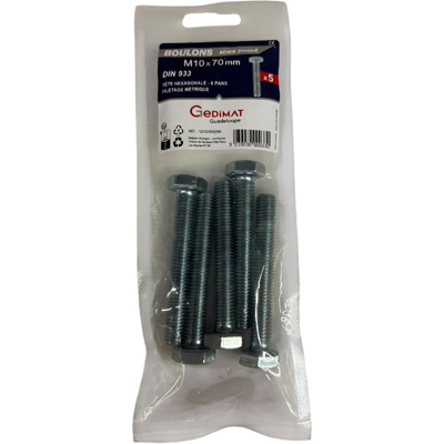 Boulon - tête hexagonale ø10 x L. 70 mm - vendu par 5
