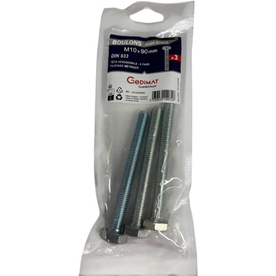 Boulon - tête hexagonale ø10 x L. 90 mm - vendu par 3
