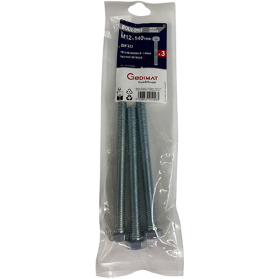 Boulon - tête hexagonale ø12 x L. 140 mm - vendu par 3