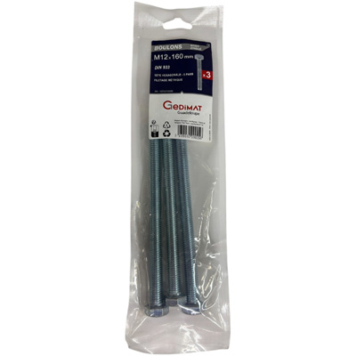 Boulon - tête hexagonale ø12 x L. 160 mm - vendu par 3