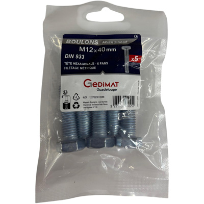 Boulon - tête hexagonale ø12 x L. 40 mm - vendu par 5