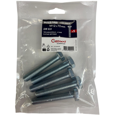 Boulon - tête hexagonale ø12 x L. 70 mm - vendu par 5