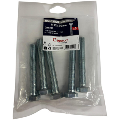 Boulon - tête hexagonale ø12 x L. 80 mm - vendu par 5